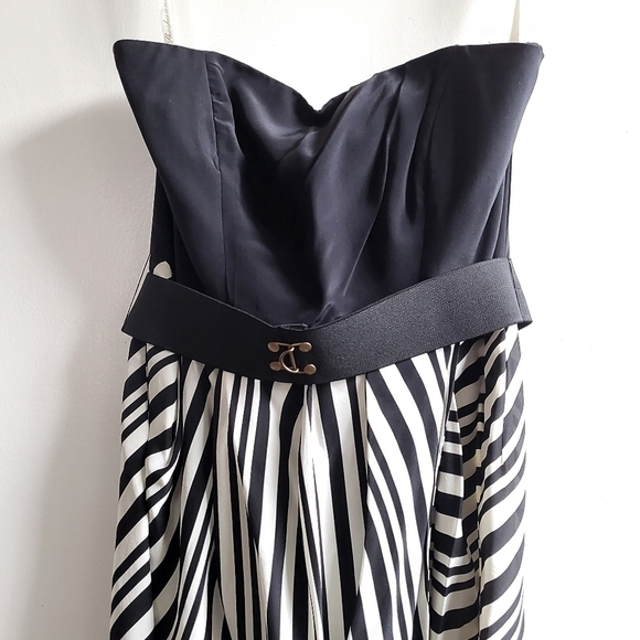 Shoshanna Strapless Draped Tulip Striped Black/White Mini Cocktail Dress Size 6 - Picture 6 of 12
